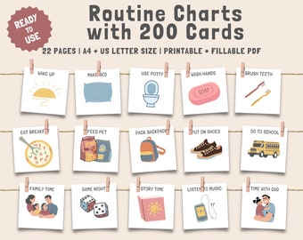 Routine Charts With 200 Cards, Morning Afternoon Evening Schedule for Kids Toddler, Routine Chart, Daily Rhythm,Chore Chart,DIGITAL DOWNLOAD