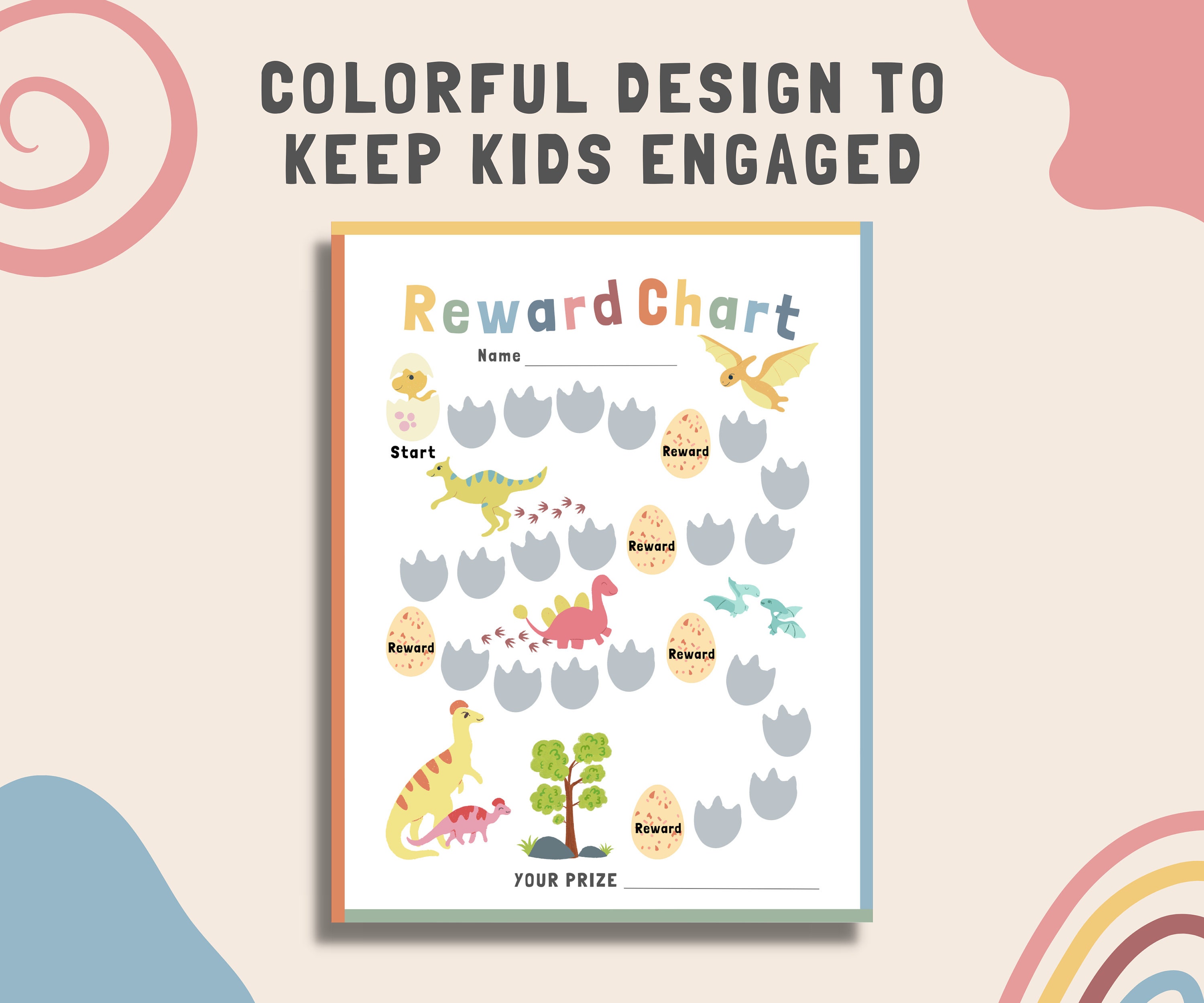 Dino Reward Chart for Kids, Printable Boy Behaviour Chart, Stay in Bed ...