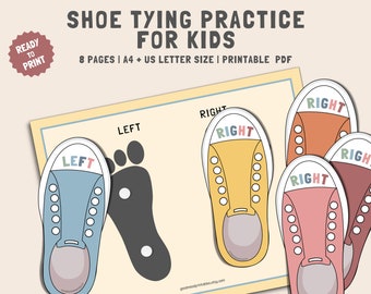 Shoe Tying Practice for Kids, Tie shoe laces, Busy Book Activity Pages, Montessori Kindergarten Learning, Fine Motor Skills