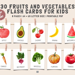 30 Fruits and Vegetables Cards | Montessori flashcards | Pre-School Cards | Educational Printable Cards | Instant Download