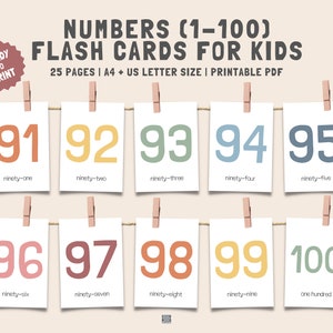 Schede didattiche numeriche da 1 a 100, contare fino a 100, schede didattiche di conteggio per la scuola materna, schede didattiche numeriche da 1 a 100, schede didattiche Montessori, download immediato