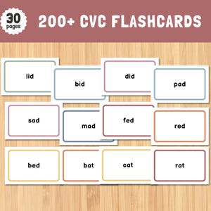 200 CVC Words Flashcards Printable, Short Vowel Word Cards, Kindergarten Phonics Flash Cards, CVC Words Literacy Center, Learn to Read PDF