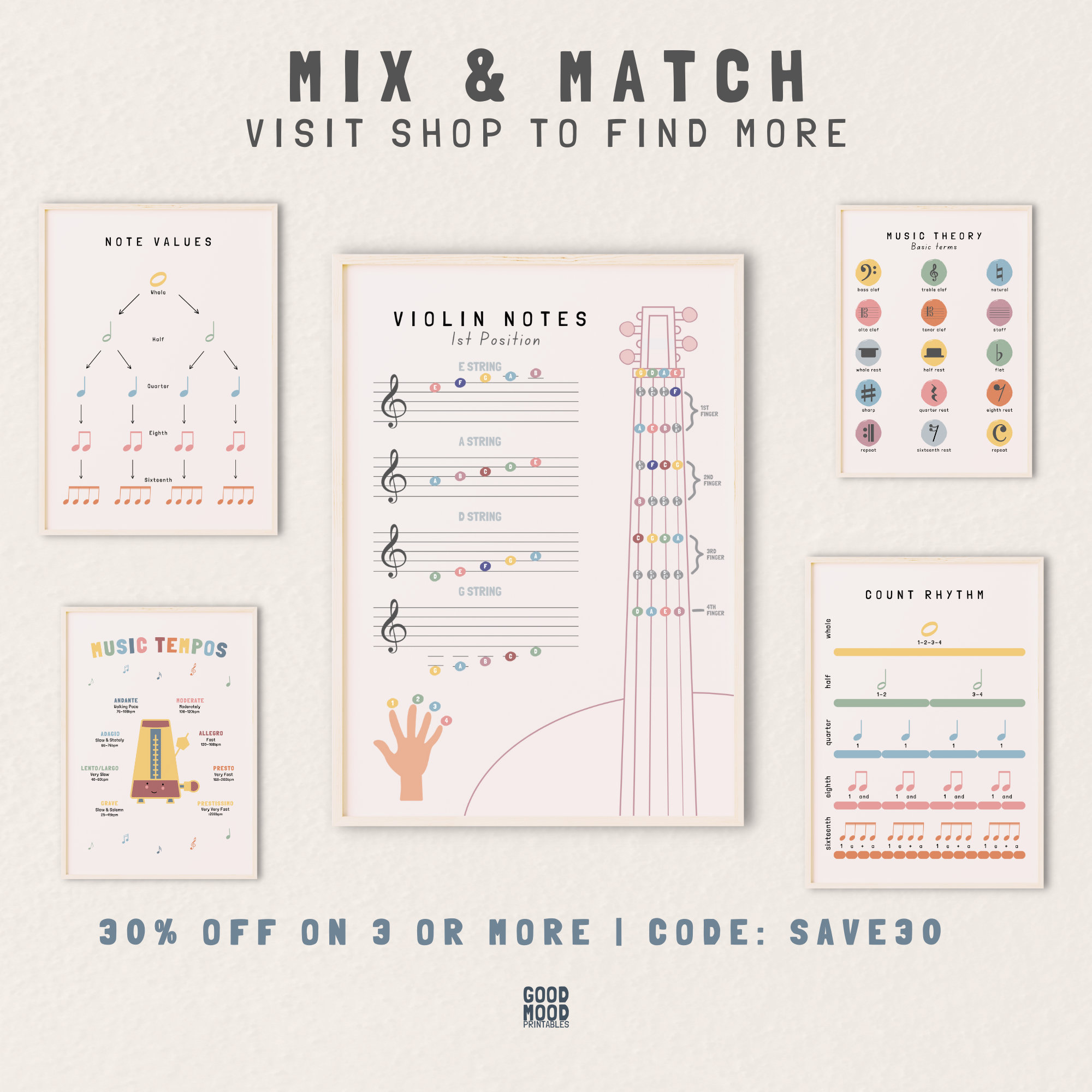 Violin Rythm Notes Violin Music Notes Poster, Violin Lesson, Music Note Value, Music ...