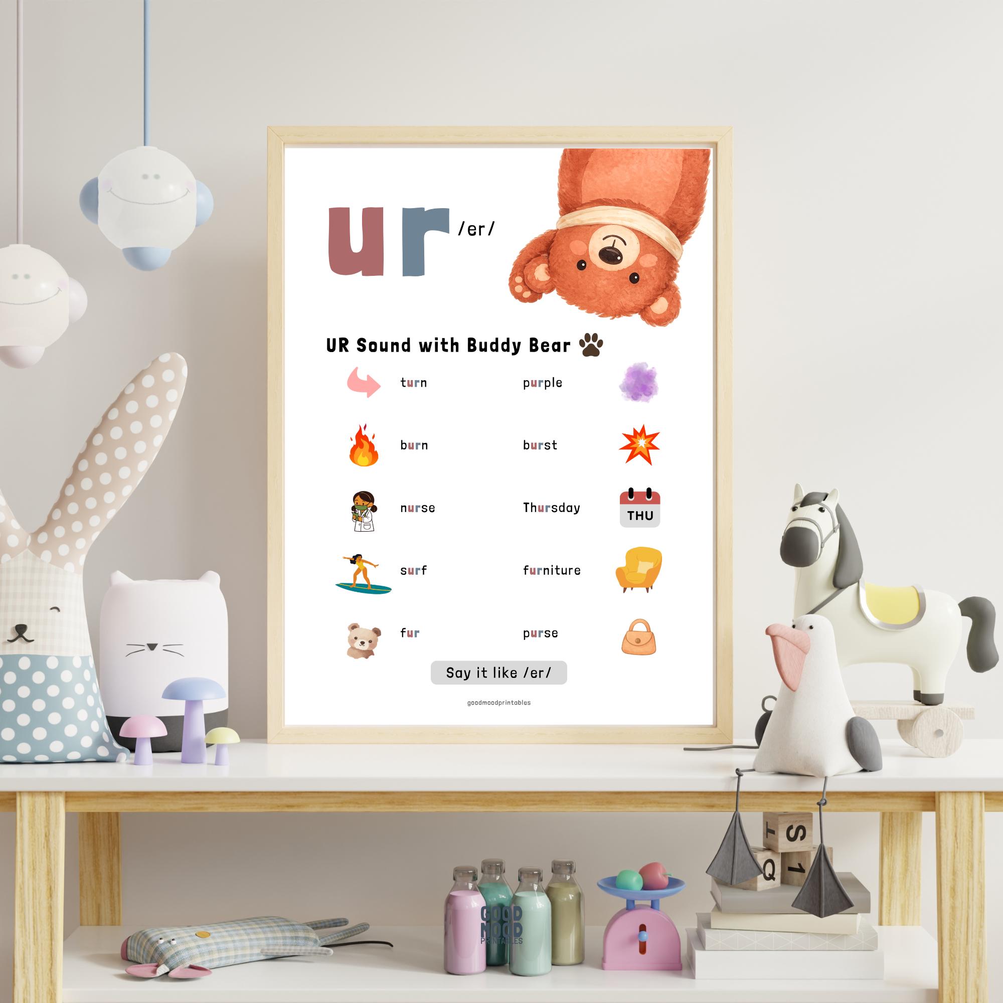 UR Words Phonics Poster, Phonics Sounds, Educational Poster for Kids ...