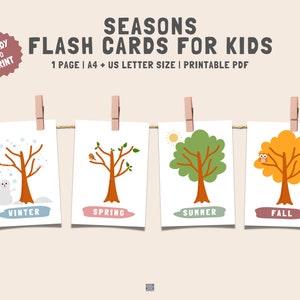 Tarjetas didácticas sobre las estaciones, póster sobre las estaciones, decoración de pared para niños, tarjetas didácticas, guardería Montessori, decoración para la educación en el hogar, descarga digital