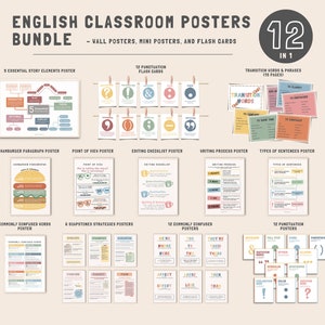 Englisch Klassenzimmer Poster Bundle, modernes Englisch Klassenzimmer Dekor, Grund- und Mittelschule Wandkunst