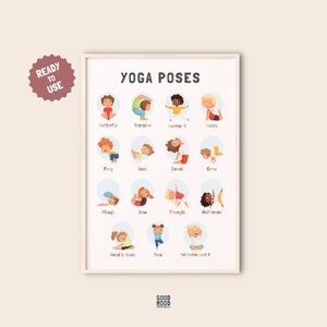 Yoga Poses Poster For Kids Montessori, Toddler Routine Playroom Wall Art, Morning Yoga Routine for Children, Montessori Wall Art