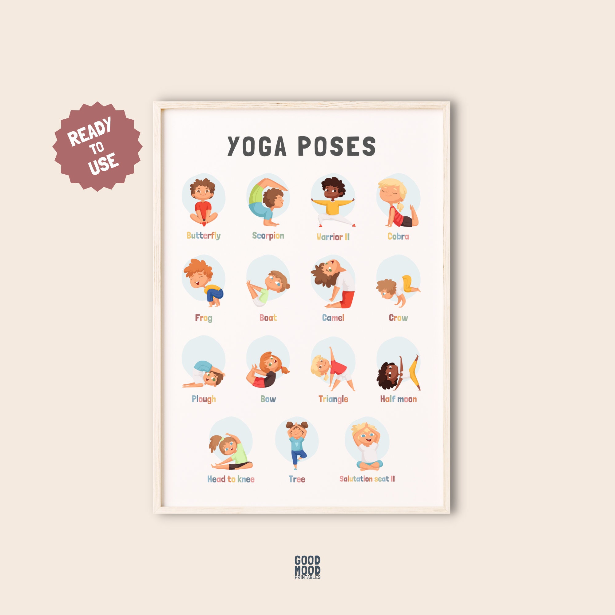 Kids Yoga Printable Classroom Poster, Yoga Poses for Kids, Yoga
