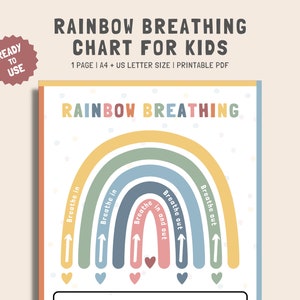 Respiración arcoíris, respiración profunda, conexión a tierra, estrategias para calmarse, póster de respiración, habilidades de afrontamiento, rincón de la calma, libro de actividades para niños
