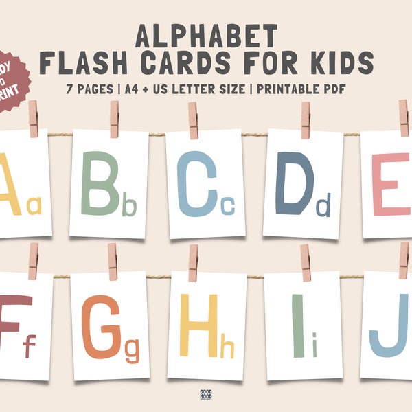 ABC Flash Cards, Educational Cards, A-Z Cards, Learn ABCs, Alphabet Flashcards, Kids Rainbow Colors Alphabet, DIGITAL DOWNLOAD