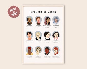 Mujeres influyentes en la historia, mujeres que cambiaron el mundo, arte para la habitación de los niños, impresiones de mujeres inspiradoras, líderes feministas femeninas, GRANDES SERES HUMANOS