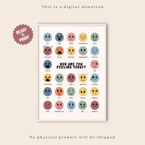 27 Feelings Chart for Kids & Teens, How Are You Feeling Poster, Emotions Poster, Classroom Decor, Calming Corner, Zones Of Regulation
