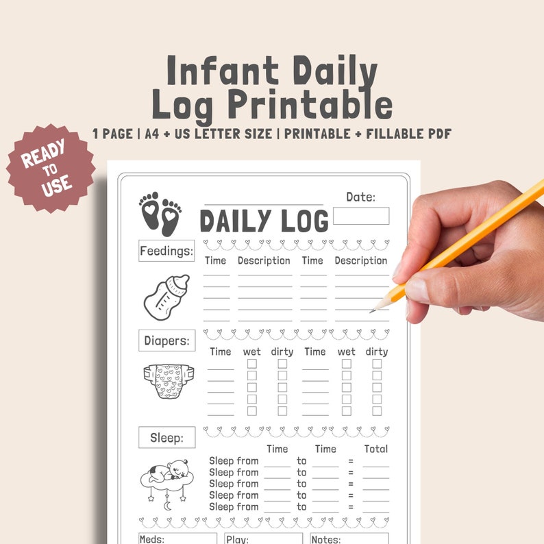 Infant daily log printable fillable baby daily log baby care