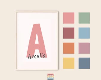 Impresión de inicial personalizada / Impresión de nombre inicial / Arte de pared con impresión de letras / Decoración de guardería / Nombre inicial personalizado