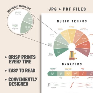 Póster de tempos y dinámicas musicales, Educación musical, Valor de las notas musicales, Aula de música, Teoría musical, Póster Montessori, Aula de piano imagen 4
