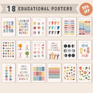 Set of Educational Posters, Montessori classroom Decor,Educational Printable, Neutral Kids Decor, Toddler Playroom Decor, Learning Print set