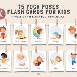 15 Yoga Flash Cards, Kids Yoga Cards, Children's Yoga Pose, Yoga Flashcards For Kids, Yoga Pose Printable Cards, Montessori Flash Cards