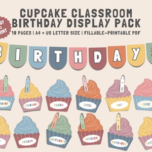 Classroom Birthdays Display Printable & Fillable, Classroom Birthday Board, Classroom Birthdays, Birthday Banner, Birthday Bulletin Board