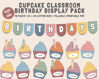 Classroom Birthdays Display Printable & Fillable, Classroom Birthday Board, Classroom Birthdays, Birthday Banner, Birthday Bulletin Board