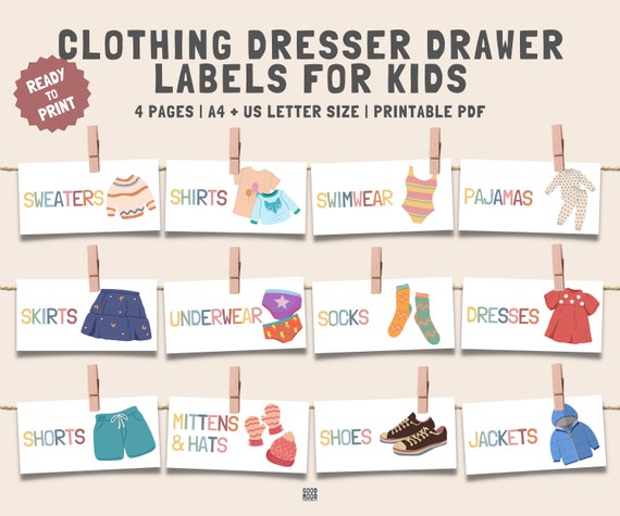 Kids Clothing Labels Printable | Montessori Visual Pictures for Kids Closet  Drawer Labels | Digital Download | Kids Dresser Organization