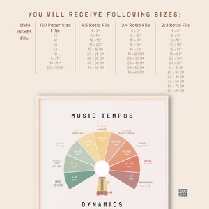 Póster de tempos y dinámicas musicales, Educación musical, Valor de las notas musicales, Aula de música, Teoría musical, Póster Montessori, Aula de piano imagen 5