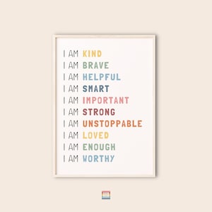Affermazioni positive arcobaleno per bambini, arte educativa per l&#39;asilo nido, arte per la classe, poster motivazionali per bambini, decorazioni per la scuola materna