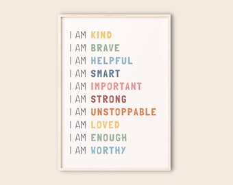 Rainbow Positive affirmations for kids, Nursery educational art, Classroom art, Motivational poster for kids, Playroom Homeschool Decor