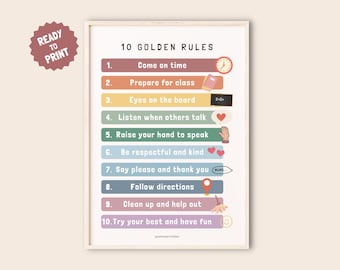 Golden Rules Poster, English Classroom Decor, English Grammar Chart, Classroom Posters, Classroom Teacher Management