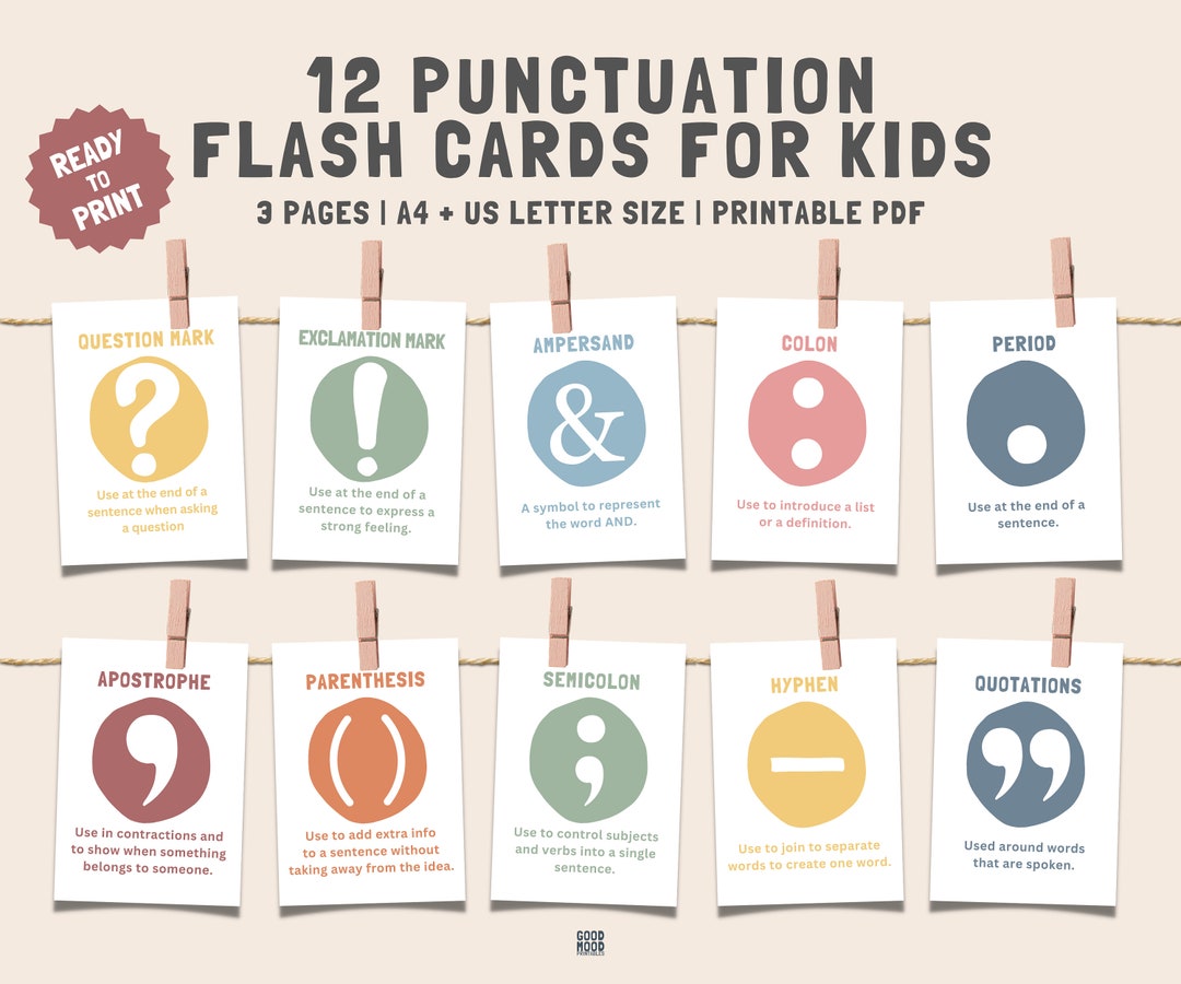 Punctuation Flash Cards, Punctuation Marks and When to Use Them