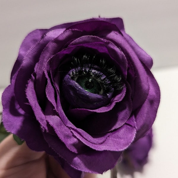 Black , Blue and Purple monster eye roses / faux roses / spooky home decor / Halloween decorations /  gothic decor / faux flowers for home