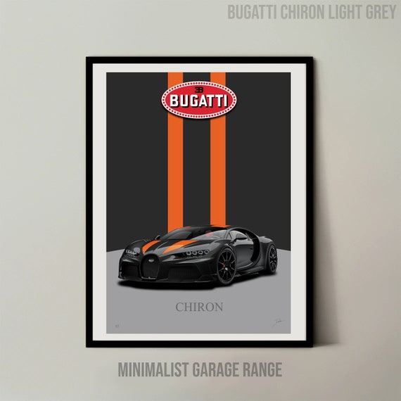 Bugatti Chiron Super Sport 300 Black and Orange Wall Art Print Minimalist  Garage Range Front View 
