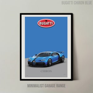 Bugatti Chiron Pur Sport Blue - Wall Art Print - Minimalist Garage Range Front View