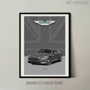 Aston Martin DB9 - Wandkunst Druck - Minimalistische Frontansicht des Garagenbereich