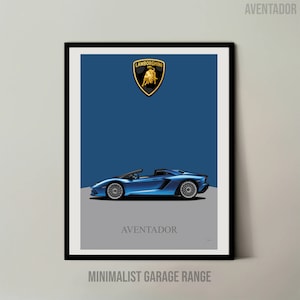 Lamborghini Aventador S Roadster Blue - Wall Art Print - Minimalist Garage Range