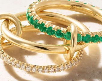 Verlobungsring aus 925er Sterlingsilber mit Smaragd- und Moissanit-Fassung und Goldplattierung