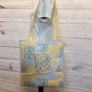 Handmade Tote Bag – Yellow and  Blue Floral Patchwork With Matching Accessory/Makeup Bag