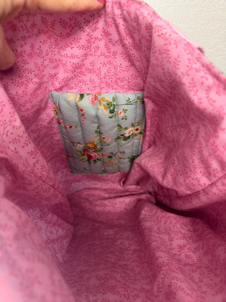 Handmade Quilted Tote Bag and Makeup/accessory Pouch Set –  Floral Print