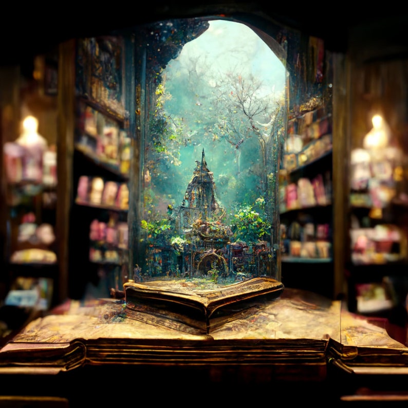 Enchanted Library Digital Art Library Digital Art AI Etsy