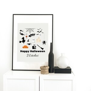 Happy Halloween Witches Digital Download, Halloween Digital Print, Digital Download Halloween Wall Art