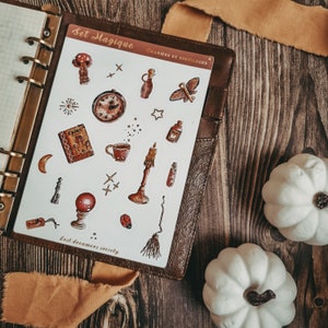 Arkusz 19 naklejek, zestaw magiczny, amulety i zaklęcia, druk artystyczny, ilustracja akwarelowa, artykuły papiernicze, scrapbooking
