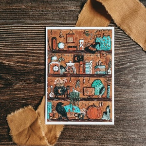 Carte illustrée, impression d’art, illustration aquarelle - "La bibliothèque enchantée"
