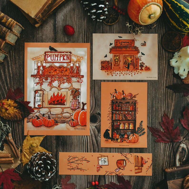 Set of 4 Art Prints, Watercolor Illustration - Autumn Collection - Etsy