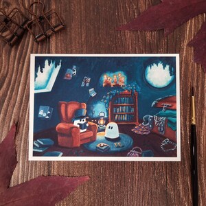 Impression d’art, carte, illustration gouache - "Nuit d'enquête"