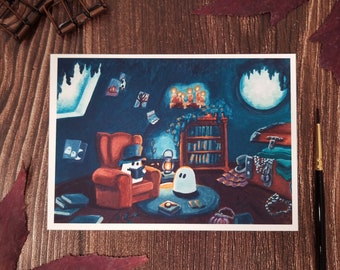 Art print, map, gouache illustration - "Investigation Night"