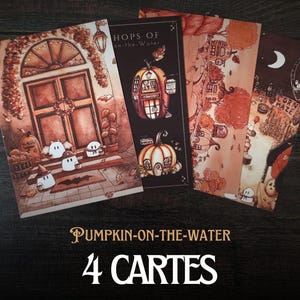 Lot de 4 impressions d’art, illustration aquarelle - Collection Pumpkin-on-the-water