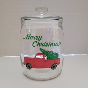 Christmas Cookie Jar, Holiday Home Decor, Design Christmas Pick-Up Truck and Tree, Farmhouse Cookie Jar, Cottage Cookie Jar, Kitchen Decor