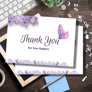 Carte de remerciement florale pourpre Portrait format standard « 14,8 X 10,5 » papier cartonné ou papier