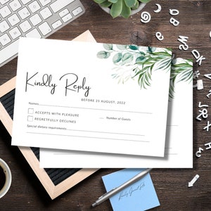 Carte RSVP avec du papier cartonné ou du papier de taille standard de verdure d'eucalyptus "14,8 X 10,5"