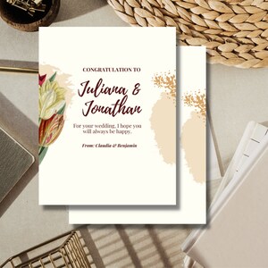 Carte de mariage fleur minimaliste crème taille standard « 14,8 X 10,5 » papier cartonné ou papier