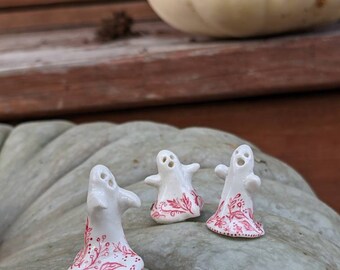 Polymer Clay Miniature Ghost in Red Floral